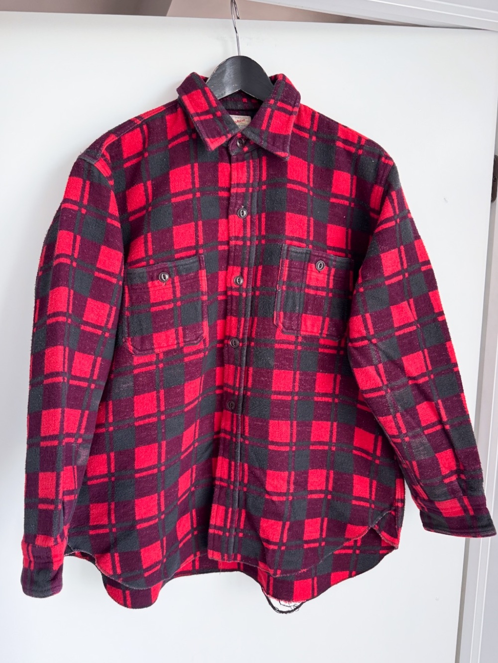 Vtg 60s 70s Champion Tientsin Heavy Flannel Shirt Mens 17 Red Black Plaid